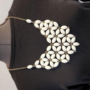 White Beaded Bib Statement Necklace